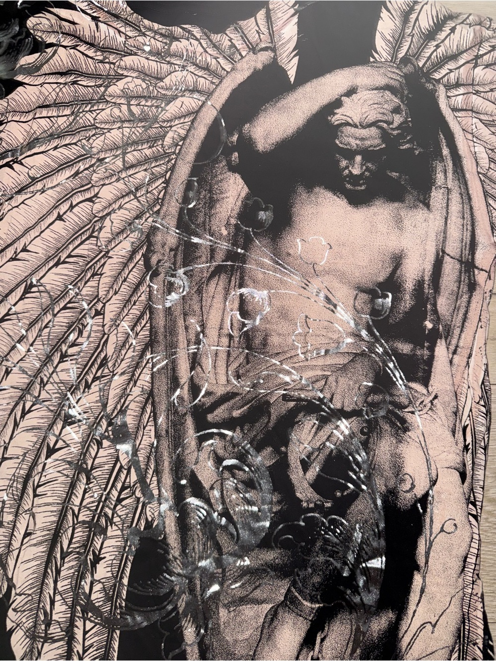 Vintage Y2K Archangel All over Print Black & Grey T- Shirt - Picture 2 of 4